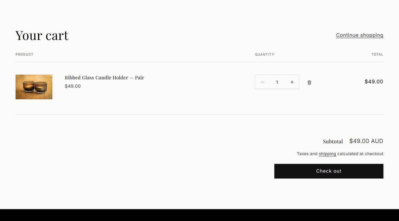 Cart with no shipping estimate and no free-shipping threshold